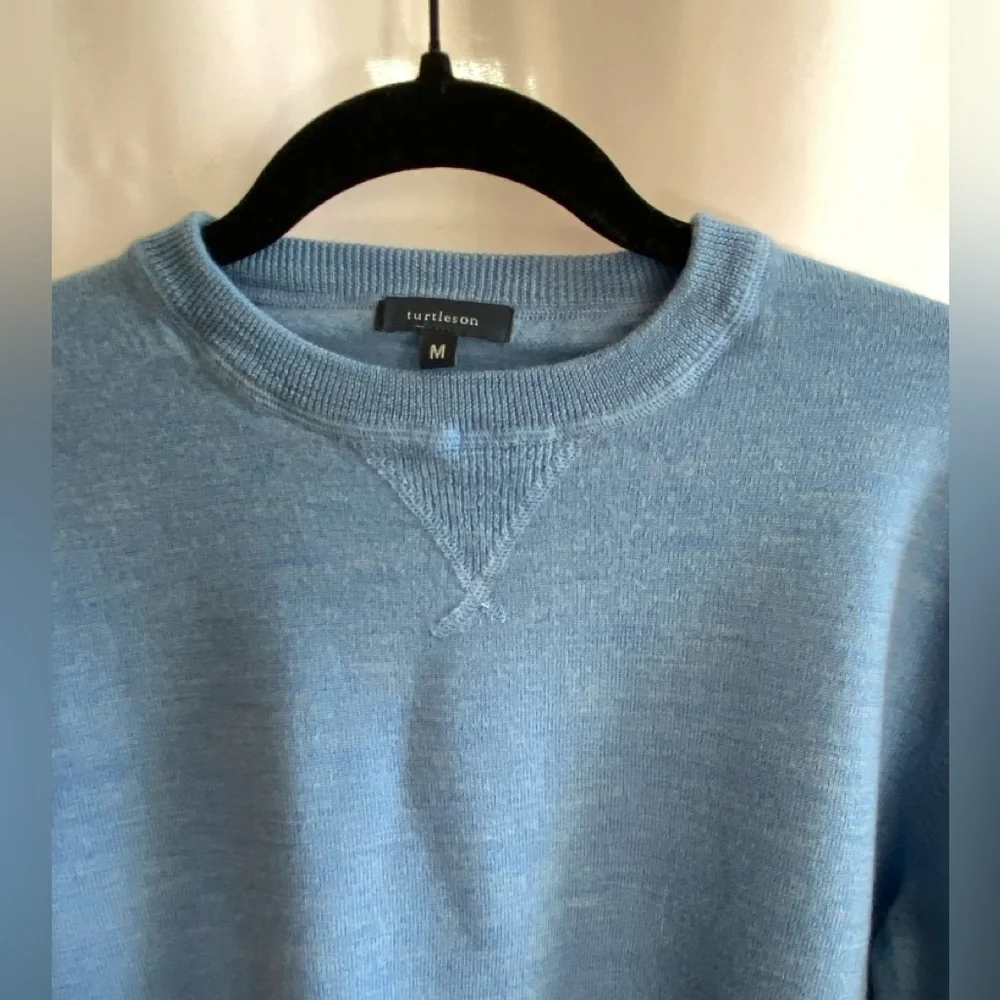 Turtleson Golf Extra Fine Merino Wool Blue Crewneck Sweater Men Medium